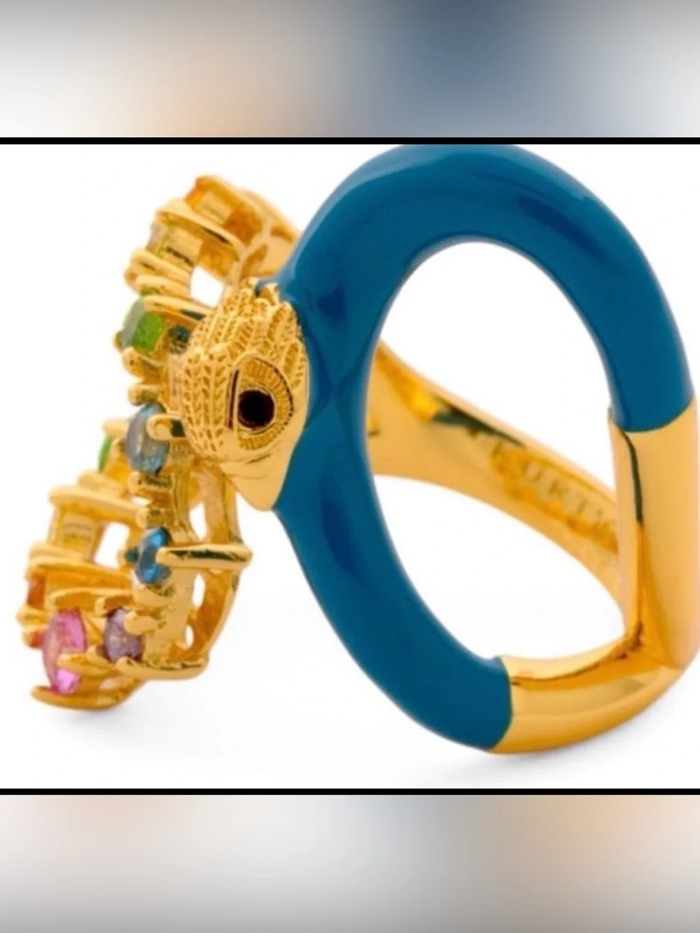 New KURT GEIGER OF LONDON EAGLE ENAMEL COCKTAIL RING MULTI-COLOR STONES Size:7